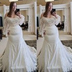 Mermaid Wedding Dresses Off Shoulder Long Sleeves Lace Plus Size Bridal Gown