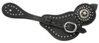 Western Spur Straps - Black Leather - Basket Weave Tooled - Star Concho