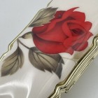 Vintage Lipstick Holder Case Mirror Gold-tone Filigree Red Rose Floral Japan 
