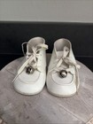 Vintage - Unbranded - White Leather Lace Up Baby Shoes W  Bells  Size 2 