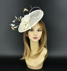 M8184 ivory Gold  kentucky Derby Church Wedding Tea Party Sinamay Fascinator