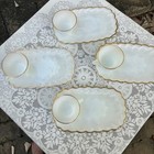 Vintage Fire King Rare 50s Milk Glass Platter Set  Tea Set Anchor Hocking Gold 