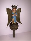 Rare Vintage Paper Mache Christmas Tree Topper Angel 9    Mid Century Blue Dress