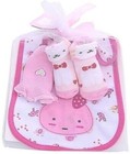Baby Girl Gift Set     3 Cotton Ankle Socks   Mittens   Bib   animal Prints -2 Packs