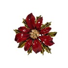 Art Signed Holiday Christmas Poinsettia Flower Enamel Rhinestone Pin Brooch