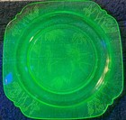 Federal Depression Glass Sylvan Parrot Uranium Green - Platter tray And Bowl