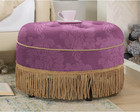 Elegant Hand-tufted Ottoman With Purple Floral Sateen And Gold Trim