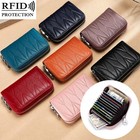 Genuine Leather Credit Card Wallet With Zipper Case Holder Security Travel Rfid