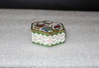 Vintage Tiny Enamel Cloisonn   Hinged Pill Box Floral With Bird