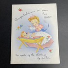 Antique 1940s Birth Of Baby Newborn Greeting Card Mother Changing Baby s Diaper