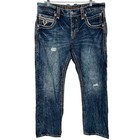 Men s Distressed Rock Revival Ecton Straight Volcano Stitch Blue Denim Jeans