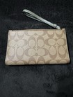 Coach Signature Wristlet Wallet Brown green Snap Closure Zip Coin Pocket