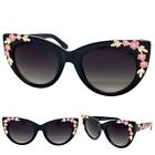 Oversized Vintage Retro Cat Eye Style Sunglasses Large Black Frame Floral Design