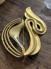 Gold Tone Metal Abstract Swirl Brooch Pin Set Of 2  No Stone