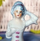 Vintage Porcelain Pin Cushion Doll Marked Japan Victorian Half Woman Blue Hair
