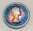 1953 Canada Silver Dollar - Uncirculated Monster Rainbow Toned Bullseye Toner