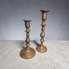 Vintage Pair Brass Taper Candleholders 7 -9  Mcm Rustic Modern Decor India Read