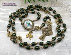 St Patrick Shamrock Irish Celtic Green Jade Bronze Finish Rosary