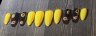 Medium Almond Yellow  Black  Floral Press On Nails