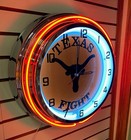Texas Longhorn Fight Orange Metal Large 18  2 Ring Neon Clock