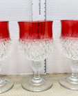 Set Of 4 Vintage Indiana Glass Ruby Flashed Diamond Point Water Goblet Glasses