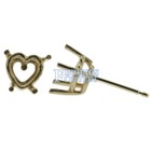 14k Yellow Gold Heart Shape Stud Earring Mounting Setting Push Back Post 4 Prong