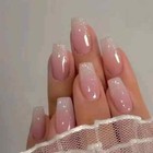 24pcs Gradient Fake Nail French Ballerina Nail Waterproof Faux Medium False Nail