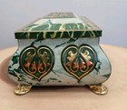 Vintage Tin Box Fricke   Nacke Gold   Green Floral  Made In Western Germany