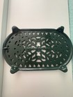 Vintage Oval Cast Iron Footed Trivet Enameled Stand Green Cottagecore