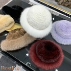 Womens Elegant Real Mink Fur Hat Beanie Knitted Skull Bowler Hat  W Fox Fur Brim