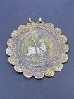 Vintage Rare Beautiful Islamic Art Brass Necklace Solid Sliver Inlaid Pendent