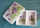 Vintage Playing Card Holder Trinket Box Porcelain Hand Painted Purple Violets