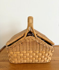Vintage Wicker Picnic Basket   Woven Rattan Basket With Double Lids