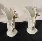 Pair Of Antique Porcelain Spill Vases In White W  Gold Trim accents-wedding Vase
