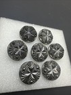 Antique Vintage Black Glass Buttons Shank Star Clam Floral Silver Design Set 7