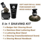 5 In 1 Shaving Kit For Wet Shave  Set Includes Hand Crafted Pure Badger Shave Br
