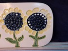 Vintage Bennington Pottery Sunflowers Tile Trivet Plaque Blue Yellow 1576 1970s