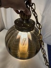 Vintage Mcm Smokey Amber Glass Globe Swag Lamp Mid Century Mesh Diffuser Chain 1