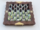 Vintage Chinese Hand Carved Jade Soapstone Chess Set Folding Wooden Case Drawers