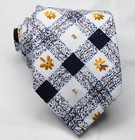New Classic Floral Black White Gold Blue Woven 100  Cotton Men s Tie Necktie