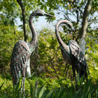 Metal Garden Crane Heron Statues Set Of 2 Large Patina Bird Yard Art Decor