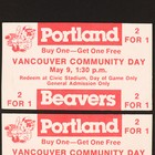 Portland Beavers Baseball Vtg 2 For 1 Vancouver Community Day Ticket Triple A