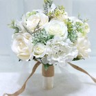 9 8  Bridal Holding Wedding Bouquet Real-looking Mixed Flowers Ivory Greenery Br