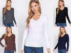 Slim Fit Women s V Neck Thermal Long Sleeve Top Cotton Waffle Knit Layering Top