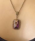 Vintage Necklace Art Nouveau Brass Pendant Antique Purple Czech Glass