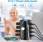 Tower Power Strip Surge Protector With 16 Outlets And 5 Usb Ports  2 Usb-c   6ft