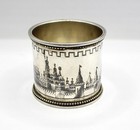 Antique Russian 84 Silver Niello Moscow City Scene Napkin Ring