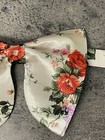 Handmade Oversized Cream red Floral Satin Bow Tie Vintage Style Wedding Prom
