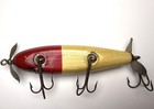 Wood Injured Minnow Double Prop Vintage Fishing Lure Red White Shur Strike   4 