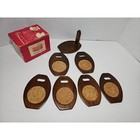 Vintage Walnut Wood Coaster Set Stacking Cork Hellerware Mid Century Modern 7 Pc